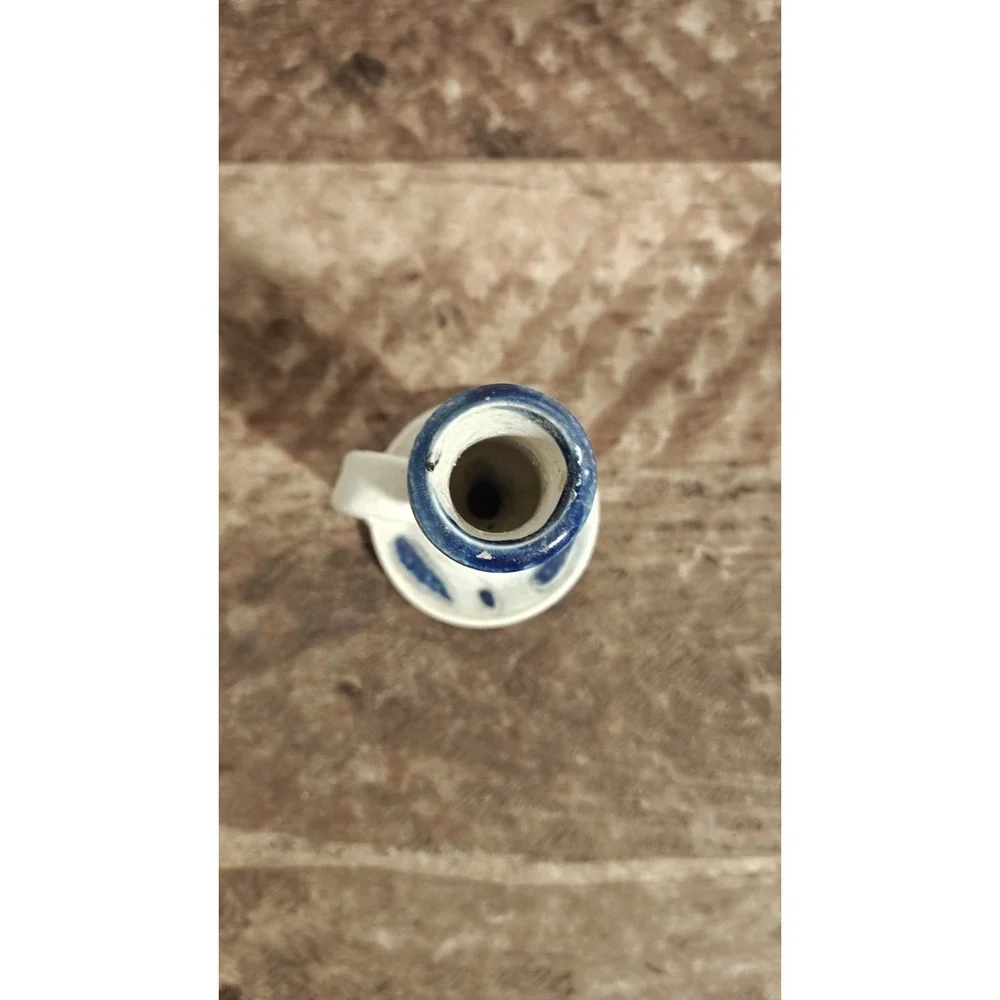 Williamsburg Pottery  Candlestick Holder Salt Glazed Cobalt Blue Leaf Gray